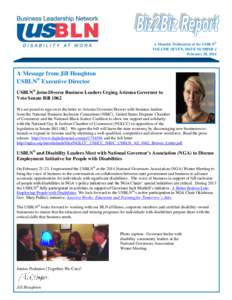 A Monthly Publication of the USBLN® VOLUME SEVEN, ISSUE NUMBER 2 February 28, 2014 A Message from Jill Houghton USBLN® Executive Director