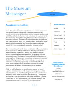 The Museum Messenger JulyPresident’s Letter