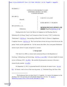 Case: 4:13-cv[removed]BYP Doc #: 15 Filed: [removed]of 19. PageID #: <pageID>  PEARSON, J. UNITED STATES DISTRICT COURT NORTHERN DISTRICT OF OHIO EASTERN DIVISION