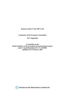 Response dated 11 May 2007 to the  Commission of the European Communities DG Competition  Consultation on the