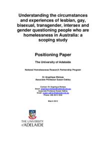 Understanding the circumstances and experiences of lesbian, gay, bisexual, transgender, intersex and gender questioning people who are homelessness in Australia: a scoping study