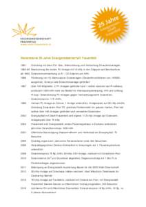 Meilensteine 25 Jahre Solargenossenschaft Frauenfeld 1991 Gründung mit dem Ziel: Bau, Unterstützung und Verbreitung SolarstromanlagenRealisierung der ersten PV-Anlage mit 10 kWp in drei Etappen auf Berufsschu