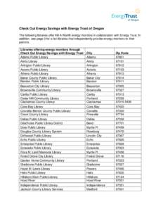 Check Out Energy Savings with Energy Trust of Oregon The following libraries offer Kill A Watt® energy monitors in collaboration with Energy Trust. In addition, see page 3 for a list libraries that independently provide