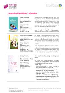 Literaturliste ElternWissen - Schulerfolg Fabian Grolimund Mit Kindern lernen Konkrete Strategien für Eltern Verlag Huber Bern
