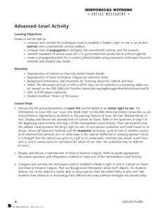 Advanced-Level Activity Learning Objectives Students will be able to •	 compare and contrast the techniques used to establish a leader’s right to rule in an ancient portrait and a seventeenth-century cabinet; •	 co