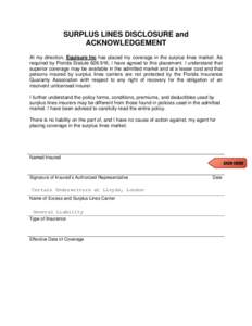 Microsoft Word - Surplus Lines Disclosure and Acknowledgement form - FL