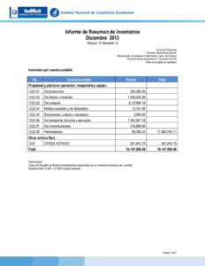 Informe de Resumen de Inventarios Diciembre 2013 Artículo 10 Numeral 13 Dirección Financiera Directora: Maria Elena Galindo Responsable de actualizar la información: Juan José Alvarez