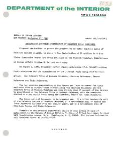 Delaware Tribe of Indians / Lenape / Cherokee / First Nations / Delaware Nation / Delaware Tribal Business Committee v. Weeks / Cherokee Nation / Oklahoma / History of North America