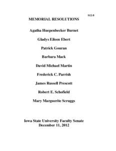 S12-8  MEMORIAL RESOLUTIONS Agatha Huepenbecker Burnet Gladys Eileen Ebert Patrick Gouran