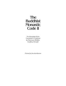 The Buddhist Monastic Code II The Khandhaka Rules Translated & Explained