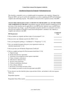 Casino Reinvestment Development Authority Checklist for Request for Proposals: Professional Services This checklist is intended to serve as a helpful guide for respondents to the Authority’s Request for Proposals (RFP)
