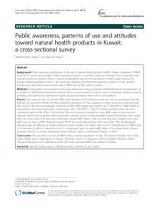 Public awareness, patterns of use and attitudes toward natural health products in Kuwait: a cross-sectional survey