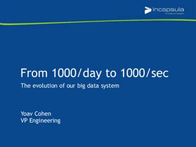 From 1000/day to 1000/sec The evolution of our big data system Yoav Cohen VP Engineering