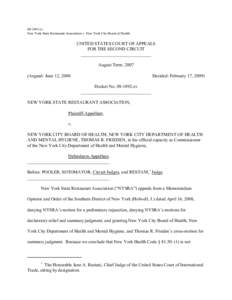 cv New York State Restaurant Association v. New York City Board of Health UNITED STATES COURT OF APPEALS FOR THE SECOND CIRCUIT _______________________________