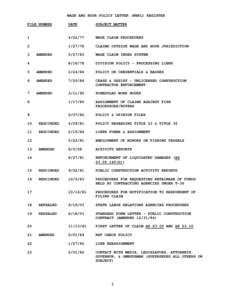 WAGE AND HOUR POLICY LETTER (WHPL) REGISTER FILE NUMBER DATE  SUBJECT MATTER