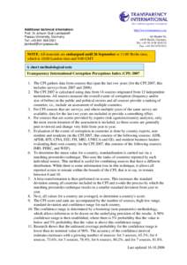 the coalition against corruption  Additional technical information: Prof. Dr Johann Graf Lambsdorff Passau University, Germany Tel: +[removed]