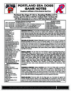 3s+-+  PORTLAND SEA DOGS GAME NOTES Double-A Affiliate of the Boston Red Sox Portland Sea Dogs[removed]vs. Reading Phillies (14-7)