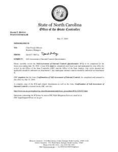 State of North Carolina Office of the State Controller DAVID T. MCCOY STATE CONTROLLER May 17, 2010 MEMORANDUM