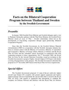 สาระสำคัญของข้อเสนอสำหรับโครงการความร่วมมือระหว่างไทย-สวีเดน