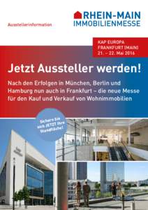 Ausstellerinformation  KAP EUROPA FRANKFURT (MAIN) 21. – 22. Mai 2016