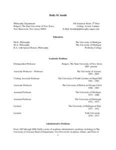 Holly M. Smith Philosophy Department Rutgers, The State University of New Jersey New Brunswick, New JerseySomerset Street, 5th floor