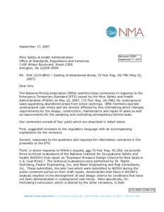 Mine Safety and Health Administration (MSHA) - Comments on Public Rulemaking - Sealing of Abandoned Areas; Final Rule