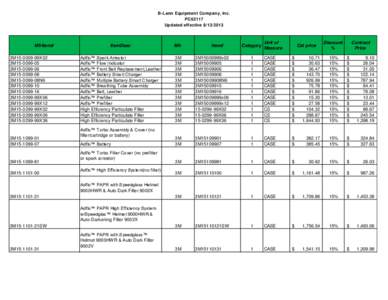 B-Lann Equipment Company, Inc. PC62117 Updated effective[removed]MfrItem# 3M15-0009-99X02