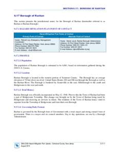 SECTION 9.17: BOROUGH OF RARITAN[removed]Borough of Raritan This section presents the jurisdictional annex for the Borough of Raritan (hereinafter referred to as Raritan or Raritan Borough[removed]HAZARD MITIGATION PLAN P