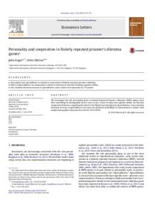 Personality and cooperation in finitely repeated prisoner&#x2019;s dilemma games