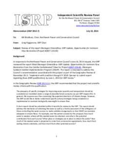 Independent Scientific Review Panel for the Northwest Power & Conservation Council 851 SW 6th Avenue, Suite 1100 Portland, Oregon[removed]www.nwcouncil.org/fw/isrp