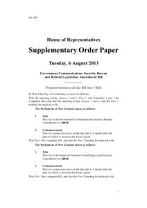 No 307  House of Representatives Supplementary Order Paper Tuesday, 6 August 2013