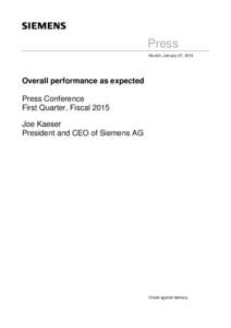 Speech Joe Kaeser Q1 FY 2015: Overall performance as expected