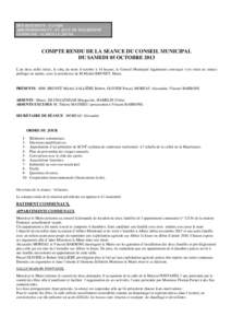 DÉPARTEMENT : SAVOIE ARRONDISSEMENT : ST JEAN DE MAURIENNE COMMUNE : ALBIEZ LE JEUNE COMPTE RENDU DE LA SEANCE DU CONSEIL MUNICIPAL DU SAMEDI 05 OCTOBRE 2013