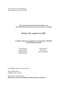 Session: 2C Income Redistribution Time: Monday, August 6, 2012 PM Paper Prepared for the 32nd General Conference of The International Association for Research in Income and Wealth