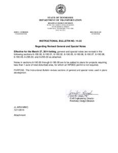 STATE OF TENNESSEE DEPARTMENT OF TRANSPORTATION ROADWAY DESIGN DIVISION SUITE 1300 JAMES K. POLK BUILDING 505 DEADERICK STREET NASHVILLE, TENNESSEE[removed]