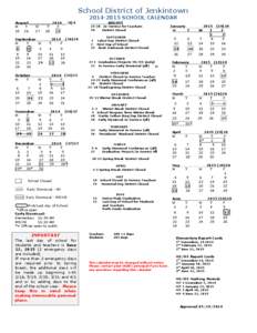 School District of Jenkintown[removed]SCHOOL CALENDAR August _________ 2014__ (0)4 M T