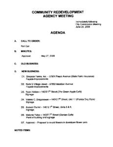 COMMUNITY REDEVELOPMENT AGENCY MEETING Immediately following City Commission Meeting June[removed]