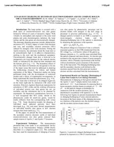 Lunar and Planetary Science XXXIX[removed]pdf LUNAR DUST CHARGING BY SECONDARY ELECTRON EMISSION AND ITS COMPLEX ROLE IN THE LUNAR ENVIRONMENT: M. M. Abbas(1), D. Tankosic (2), J. F. Spann(1), A. LeClair(1), M. J. D