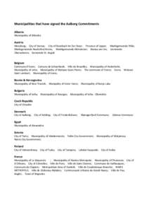 Municipalities that have signed the Aalborg Commitments Albania Municipality of Shkodra Austria Moosburg; City of Vienna; City of Steinbach An Der Steyr; Province of Upper; Marktgemeinde Pölla;