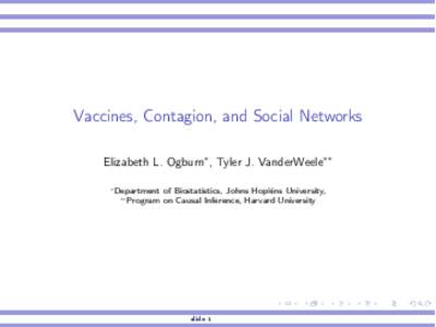 Vaccines, Contagion, and Social Networks Elizabeth L. Ogburn∗ , Tyler J. VanderWeele∗∗ ∗ Department of Biostatistics, Johns Hopkins University, ∗∗