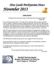 New Castle Presbyterian News  November 2013 A New Hymnal 