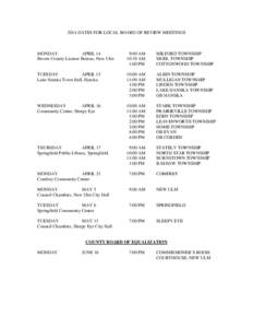 2010 DATES FOR LOCAL BOARD OF REVIEW MEETINGS