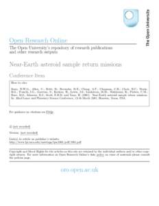 Open Research Online The Open University’s repository of research publications and other research outputs Near-Earth asteroid sample return missions Conference Item