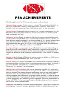 PSA ACHIEVEMENTS The following are some of the PSA’s major achievements over the last decade. Major advertising campaign: Which direction are we headed? Between April and May 2014, the PSA ran an advertisement in defen