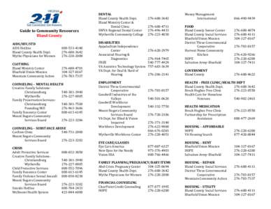 Guide to Community Resources Bland County AIDS/HIV/STD AIDS Hotline Bland County Health Dept. Wythe Physicians for Women