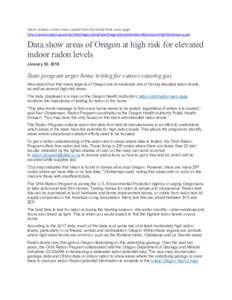 DOGAMI news release: Data show areas of Oregon at high risk for elevated indoor radon levels; State program urges home testing for cancer-causing gas