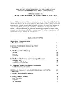 FY04 REPORT TO CONGRESS ON PRC MILITARY POWER Pursuant to the FY2000 National Defense Authorization Act ANNUAL REPORT ON THE MILITARY POWER OF THE PEOPLE’S REPUBLIC OF CHINA --------------------------------------------