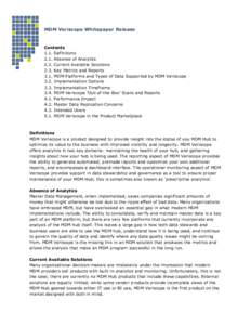 MDM Veriscope Whitepaper Release  Contents 1.1. Definitions 2.1. Absence of Analytics 2.2. Current Available Solutions