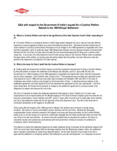 Madhya Pradesh / India / Warren Anderson / Dow Chemical Company / Bhopal / Union Carbide / Curative petition / Review petition / Class action / Bhopal disaster / Union Carbide India Limited / States and territories of India