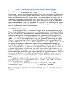 Southern Campaign American Revolution Pension Statements & Rosters Pension application of Isaac Ricks Pope R8330 Mary fn12SC Transcribed by Will Graves[removed]